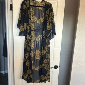 Sheer Navy and Golden Leaf Kimono